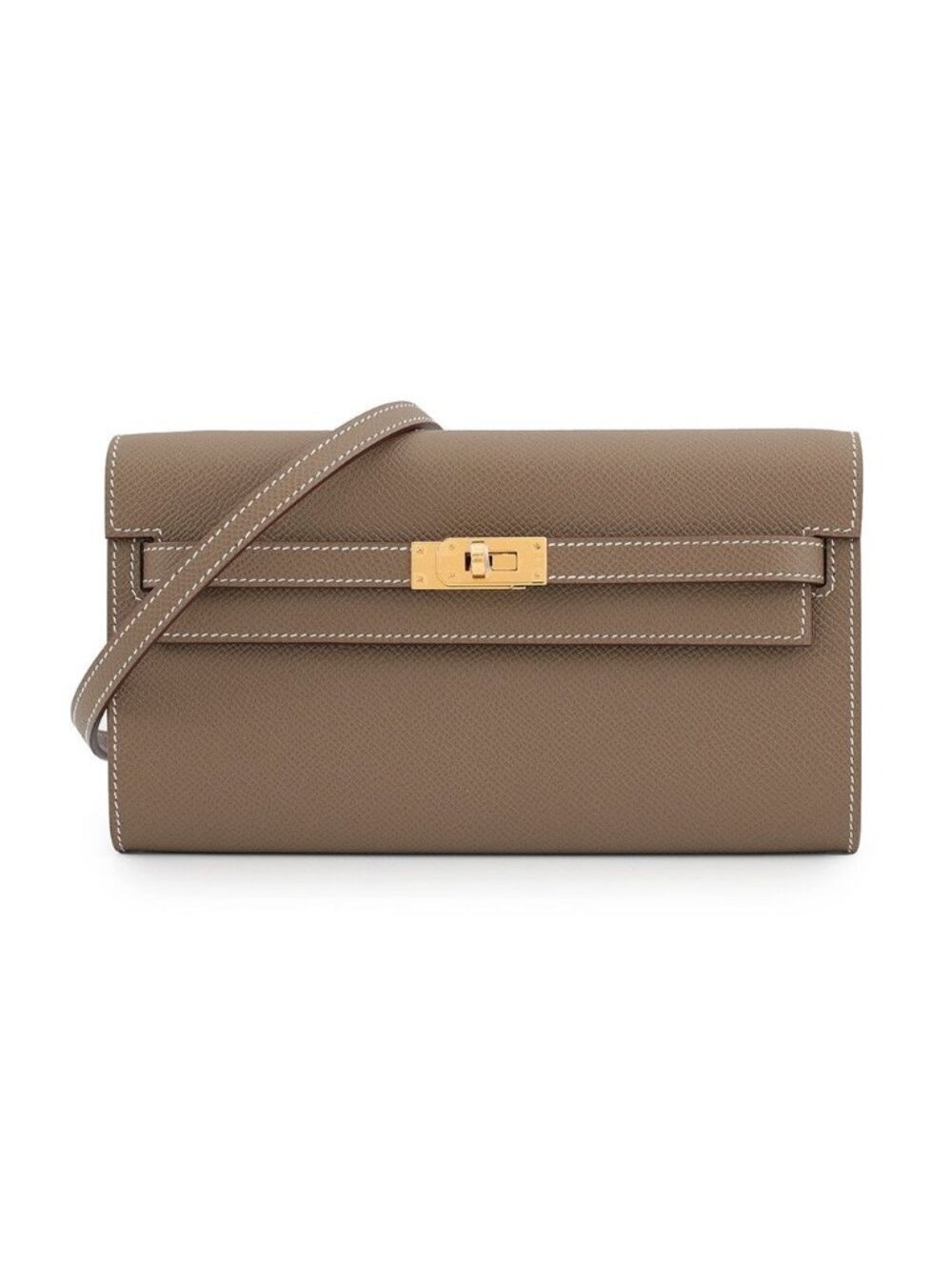 Hermes Kelly Wallet Long to Go Etoupe Gold Epsom